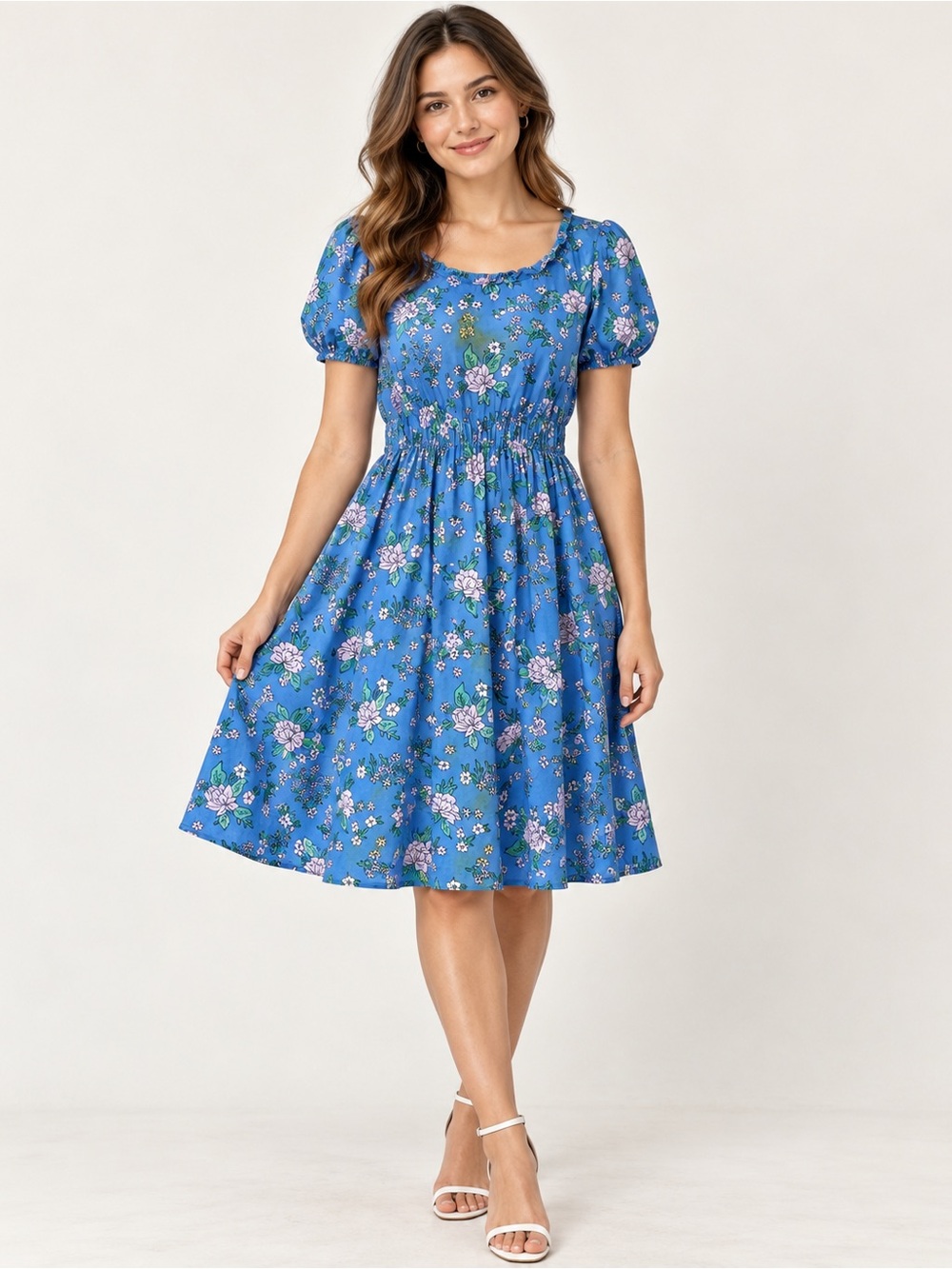 J. Crew Blue Floral Puff-Sleeve Mini Dress